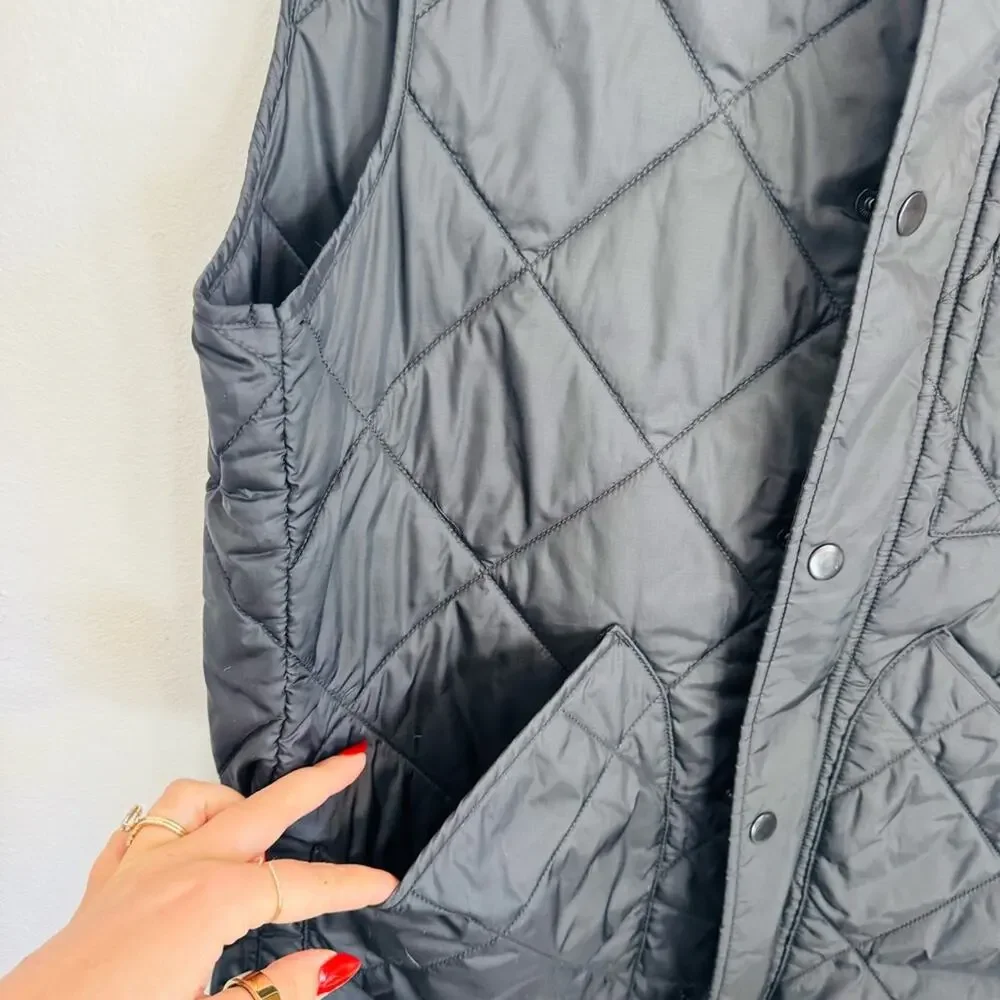MENS J CREW Black Sussex Quilted Down Puffer Vest Pockets Sleeveless Jacket S